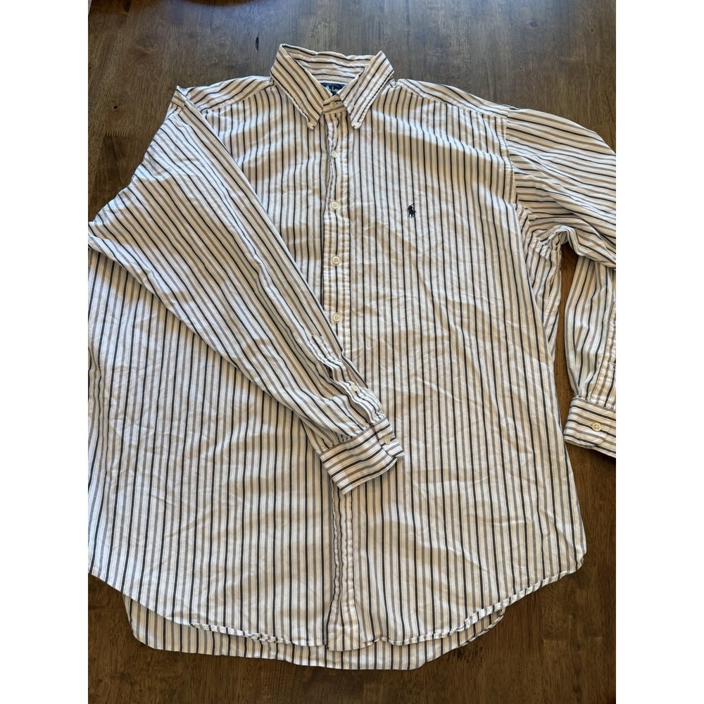 Ralph Lauren Blake Men's XL White Blue Striped Long Sleeve Button-Down Shirt